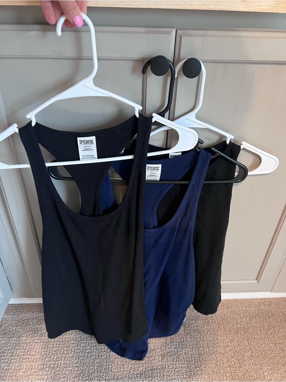 PINK Victoria's Secret Black & Navy Tank Trio
